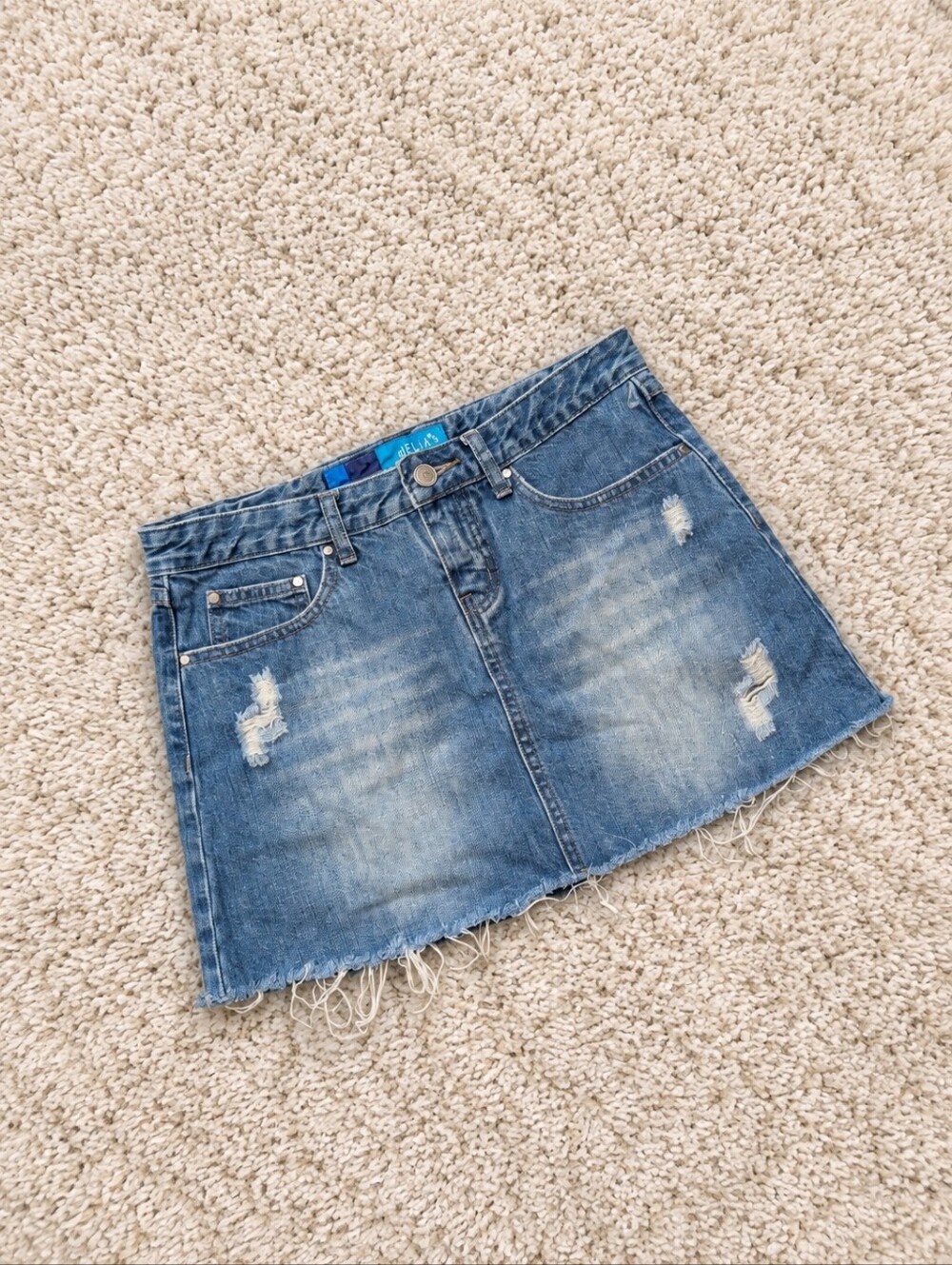 Delia*s Vintage Y2K Low Rise Denim Distressed Cutoff Mini Skirt 3/4